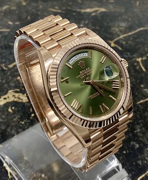 rolex day date rose gold green dial replica|rolex day date 40 price.